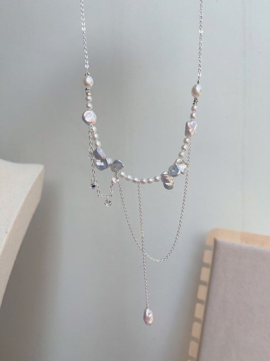 #PN1051 Freshwater Pearl Necklace | Natural Silver Baroque Petals| Silver Stone Baroque | Standard Blue-silver Lustre| 45+5cm| Feel A Different Vibe| Christmas Gift 💝