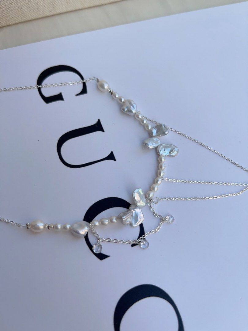 #PN1051 Freshwater Pearl Necklace | Natural Silver Baroque Petals| Silver Stone Baroque | Standard Blue-silver Lustre| 45+5cm| Feel A Different Vibe| Christmas Gift 💝