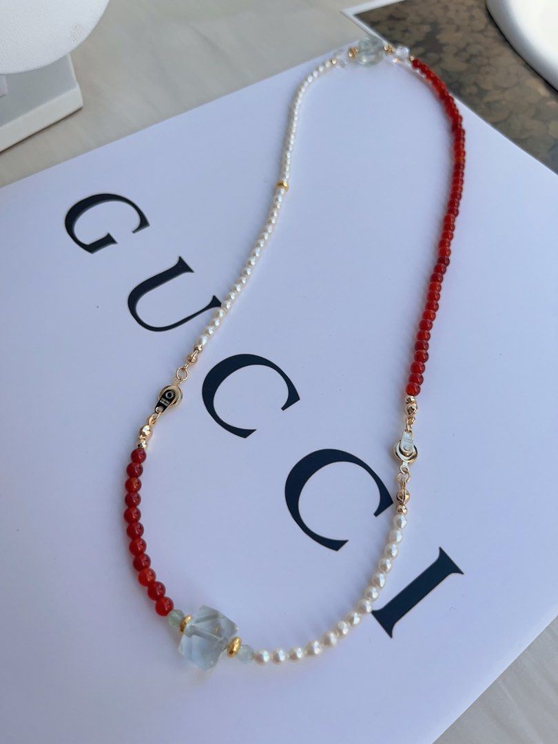 #PN1052 Freshwater Pearl Necklace & Bracelet Set | Baby Pearl | Red Agate| Green Beryl Faceted | Clear Quartz | Can Connect to Wear| Button Clasp| Dainty| Low-key Glamour| Christmas Gift 💝