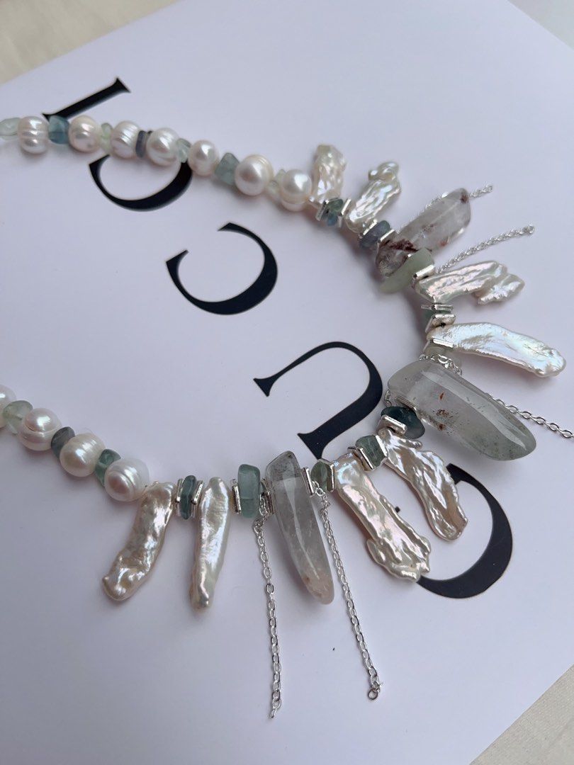 #PN1055 Freshwater Pearl Necklace | 40+5cm| Lute Pearl | Garden Quartz Tower| Lustrous | Natural Stones | Growth Lines| Bohemia Style | Christmas Gift 💝 Option| Free Gift Card| Angels Wings