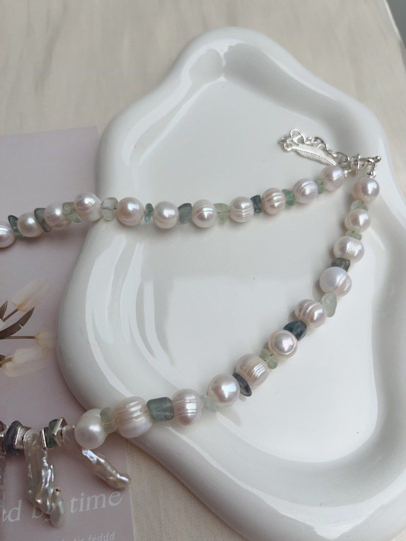 #PN1055 Freshwater Pearl Necklace | 40+5cm| Lute Pearl | Garden Quartz Tower| Lustrous | Natural Stones | Growth Lines| Bohemia Style | Christmas Gift 💝 Option| Free Gift Card| Angels Wings