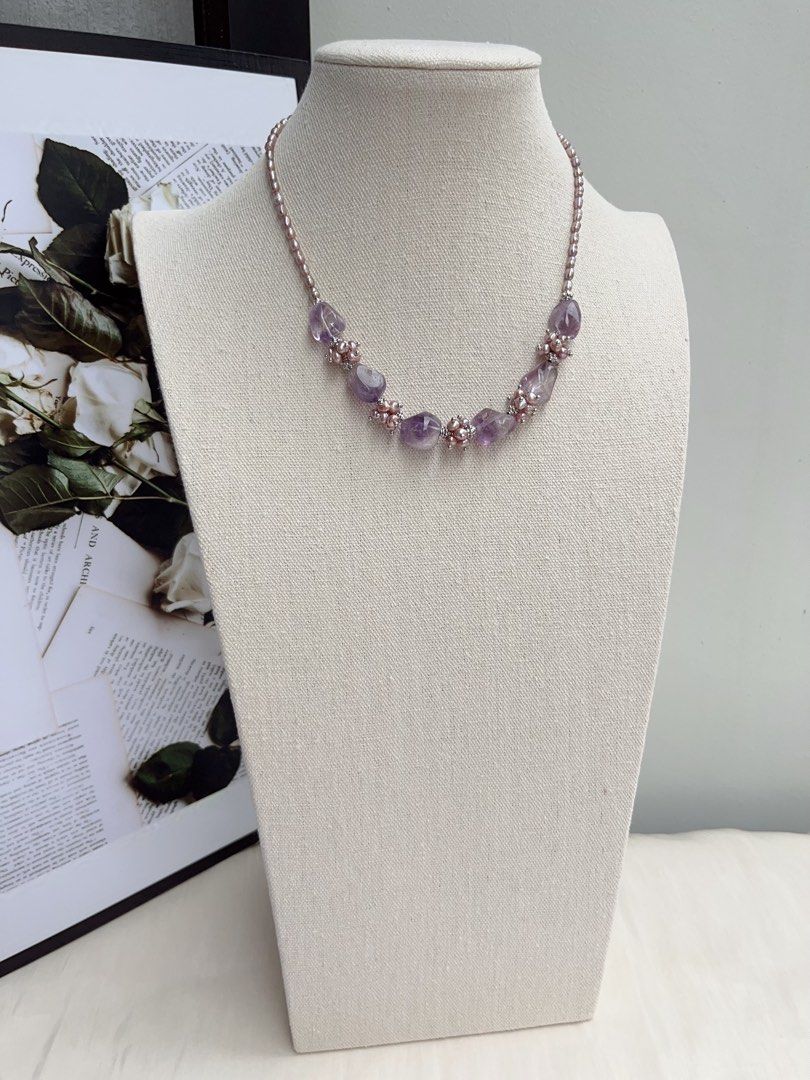 #PN1056 [Customer Appreciation] [Floral Series] Freshwater Pearl Necklace | Amethyst Freeform | Lavender Baby Pearl | 40+5cm| Rice Baroque | Mysterious Purple | Christmas 🎅 Gift