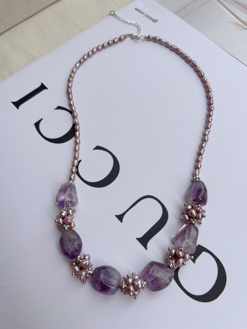 #PN1056 [Customer Appreciation] [Floral Series] Freshwater Pearl Necklace | Amethyst Freeform | Lavender Baby Pearl | 40+5cm| Rice Baroque | Mysterious Purple | Christmas 🎅 Gift