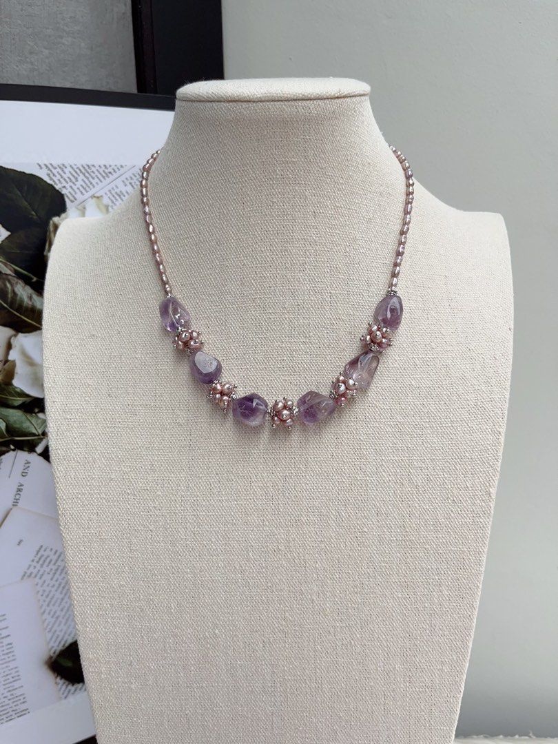 #PN1056 [Customer Appreciation] [Floral Series] Freshwater Pearl Necklace | Amethyst Freeform | Lavender Baby Pearl | 40+5cm| Rice Baroque | Mysterious Purple | Christmas 🎅 Gift
