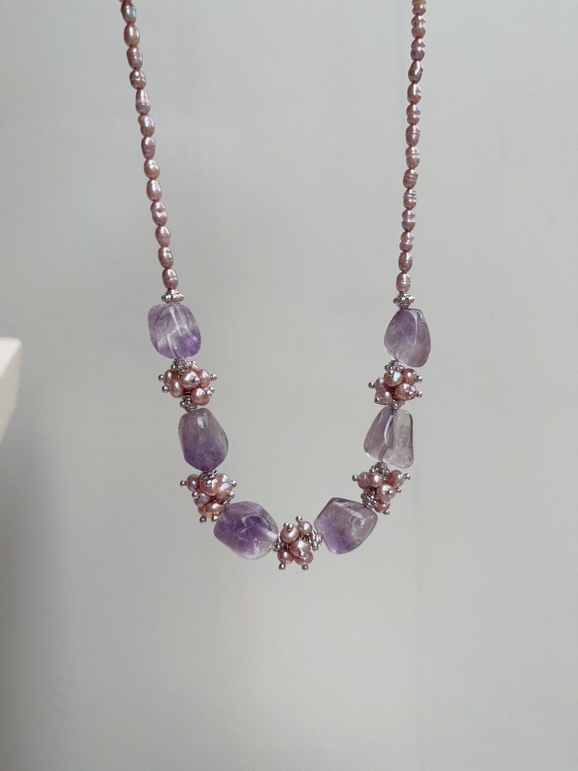 #PN1056 [Customer Appreciation] [Floral Series] Freshwater Pearl Necklace | Amethyst Freeform | Lavender Baby Pearl | 40+5cm| Rice Baroque | Mysterious Purple | Christmas 🎅 Gift