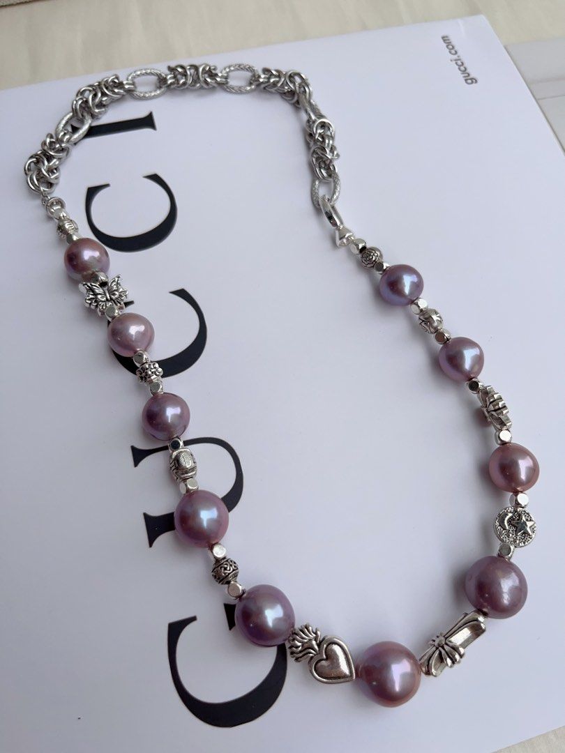 #PN1057 Freshwater Pearl Necklace | Big Blueberry Round Baroque Pearl |46cm| Half Chain| Lustrous | Vintage Style | Must-have Piece| Empowering Confidence | Christmas Gift 💝