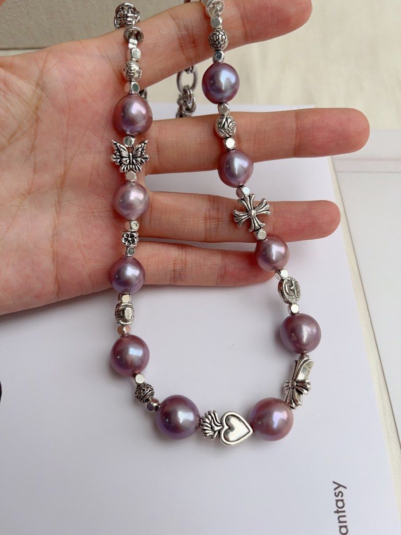 #PN1057 Freshwater Pearl Necklace | Big Blueberry Round Baroque Pearl |46cm| Half Chain| Lustrous | Vintage Style | Must-have Piece| Empowering Confidence | Christmas Gift 💝