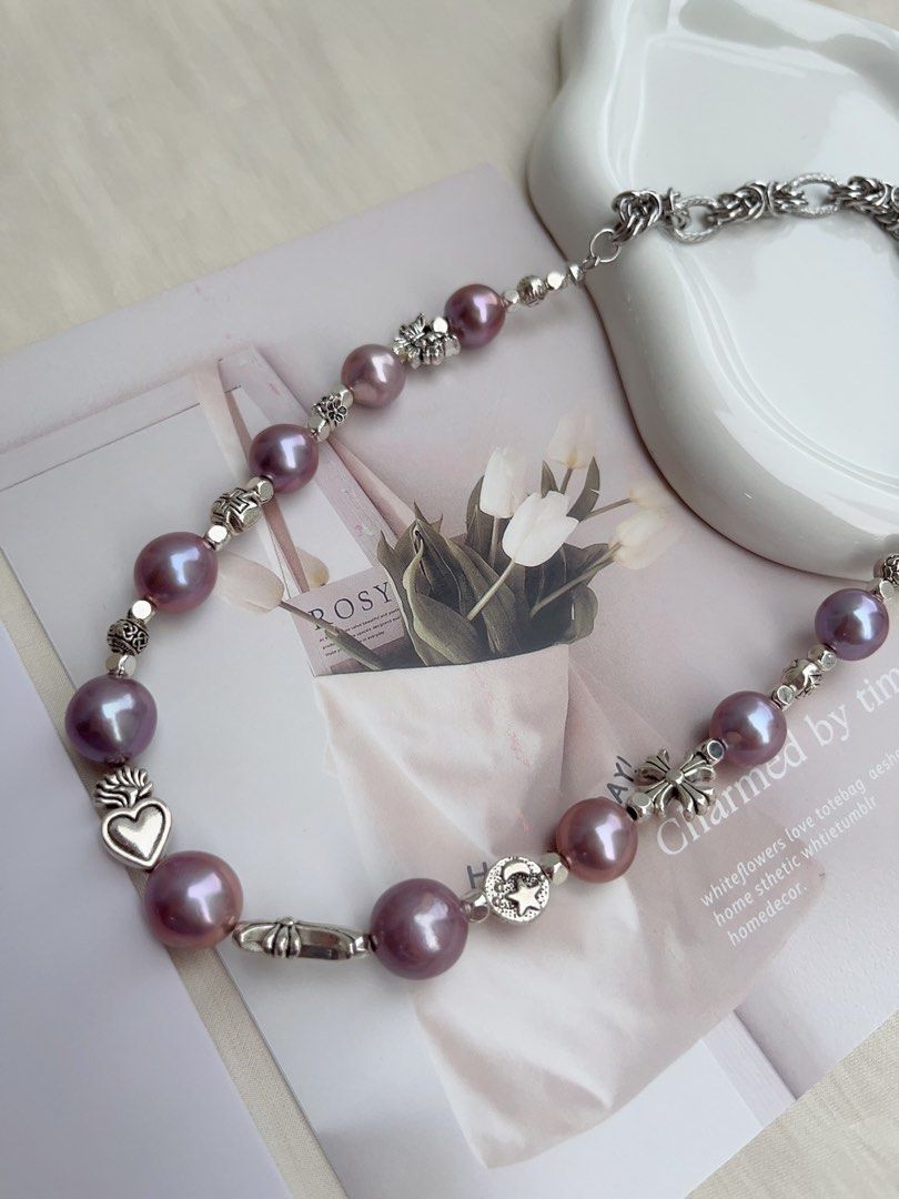#PN1057 Freshwater Pearl Necklace | Big Blueberry Round Baroque Pearl |46cm| Half Chain| Lustrous | Vintage Style | Must-have Piece| Empowering Confidence | Christmas Gift 💝