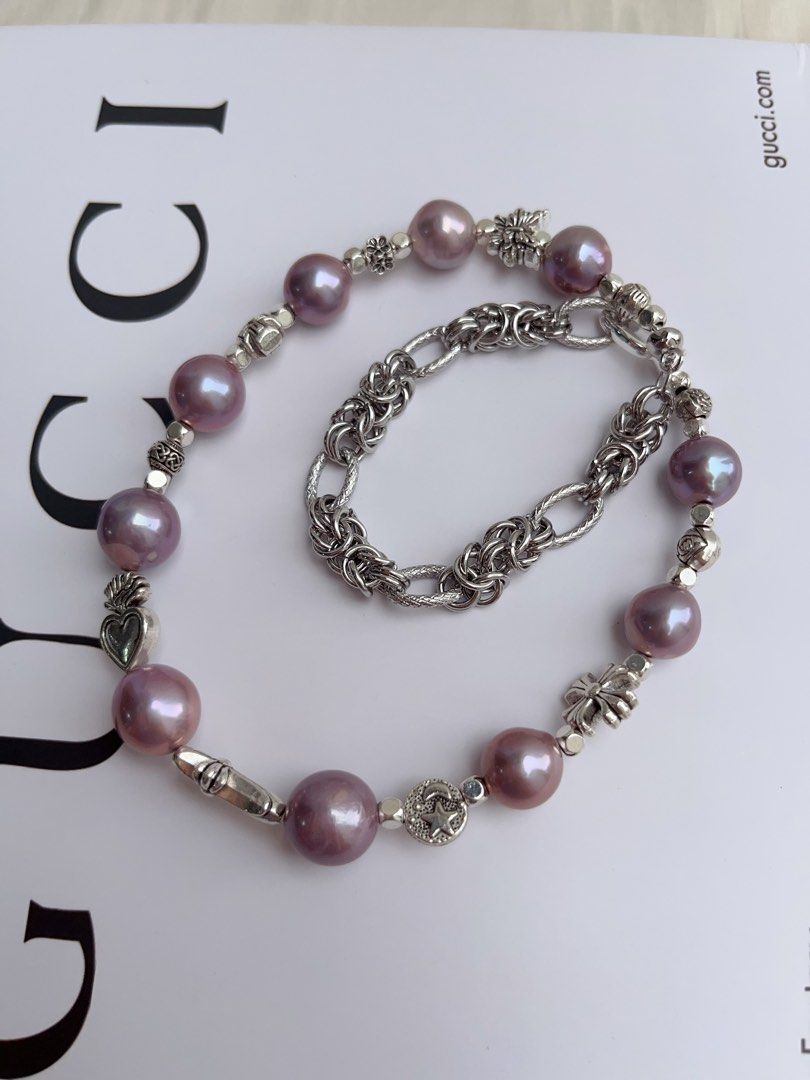 #PN1057 Freshwater Pearl Necklace | Big Blueberry Round Baroque Pearl |46cm| Half Chain| Lustrous | Vintage Style | Must-have Piece| Empowering Confidence | Christmas Gift 💝