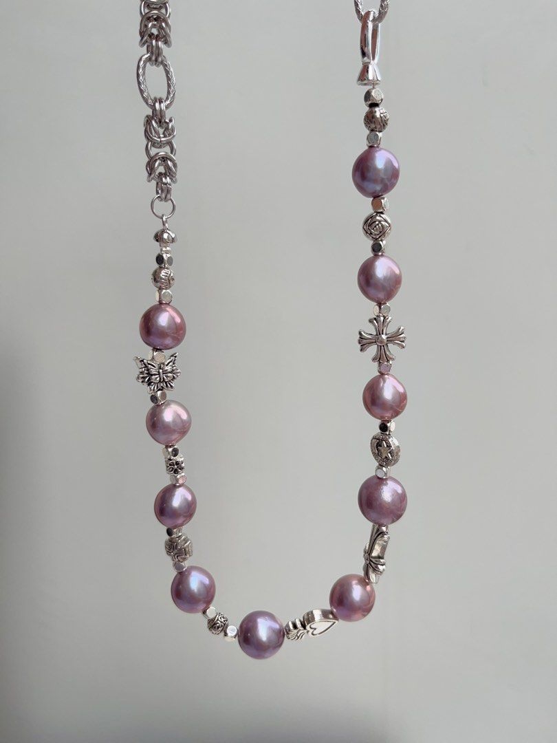 #PN1057 Freshwater Pearl Necklace | Big Blueberry Round Baroque Pearl |46cm| Half Chain| Lustrous | Vintage Style | Must-have Piece| Empowering Confidence | Christmas Gift 💝