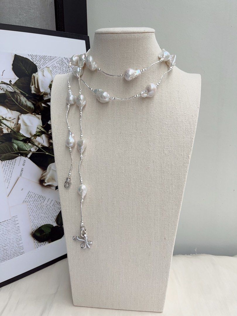 #PN1058 Restock| Freshwater Pearl Necklace | Super Long 122cm Fishtail Baroque Sweater Necklace | Lustrous White| 3 Rounds| Multiple Way of Wearing| Style as You Like| Diverse Coordination| Elegance & Beauty| Power of Natural| Perfect Gift for Christmas 🤶