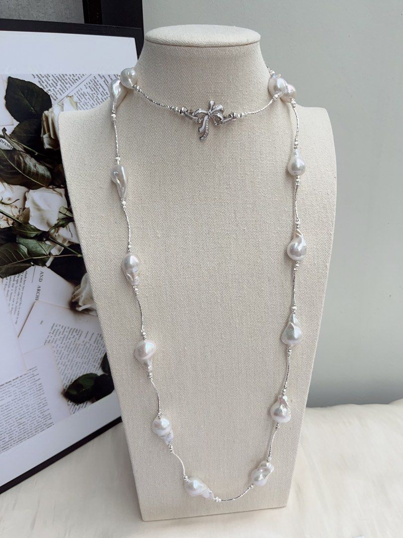 #PN1058 Restock| Freshwater Pearl Necklace | Super Long 122cm Fishtail Baroque Sweater Necklace | Lustrous White| 3 Rounds| Multiple Way of Wearing| Style as You Like| Diverse Coordination| Elegance & Beauty| Power of Natural| Perfect Gift for Christmas 🤶