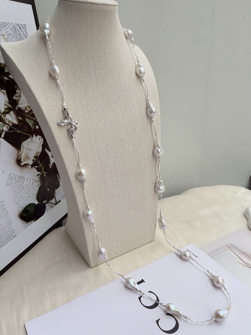 #PN1058 Restock| Freshwater Pearl Necklace | Super Long 122cm Fishtail Baroque Sweater Necklace | Lustrous White| 3 Rounds| Multiple Way of Wearing| Style as You Like| Diverse Coordination| Elegance & Beauty| Power of Natural| Perfect Gift for Christmas 🤶