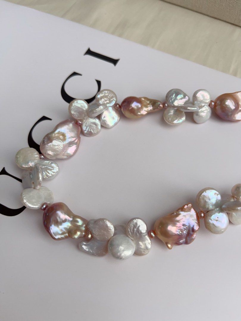 #PN1060 Freshwater Pearl Necklace | Fishtail Baroque Pearl | Fused Coin Butterfly Like Baroque | Mixed Colours | Flower Blossoming| Natural Flaws| Christmas Gift 🎁