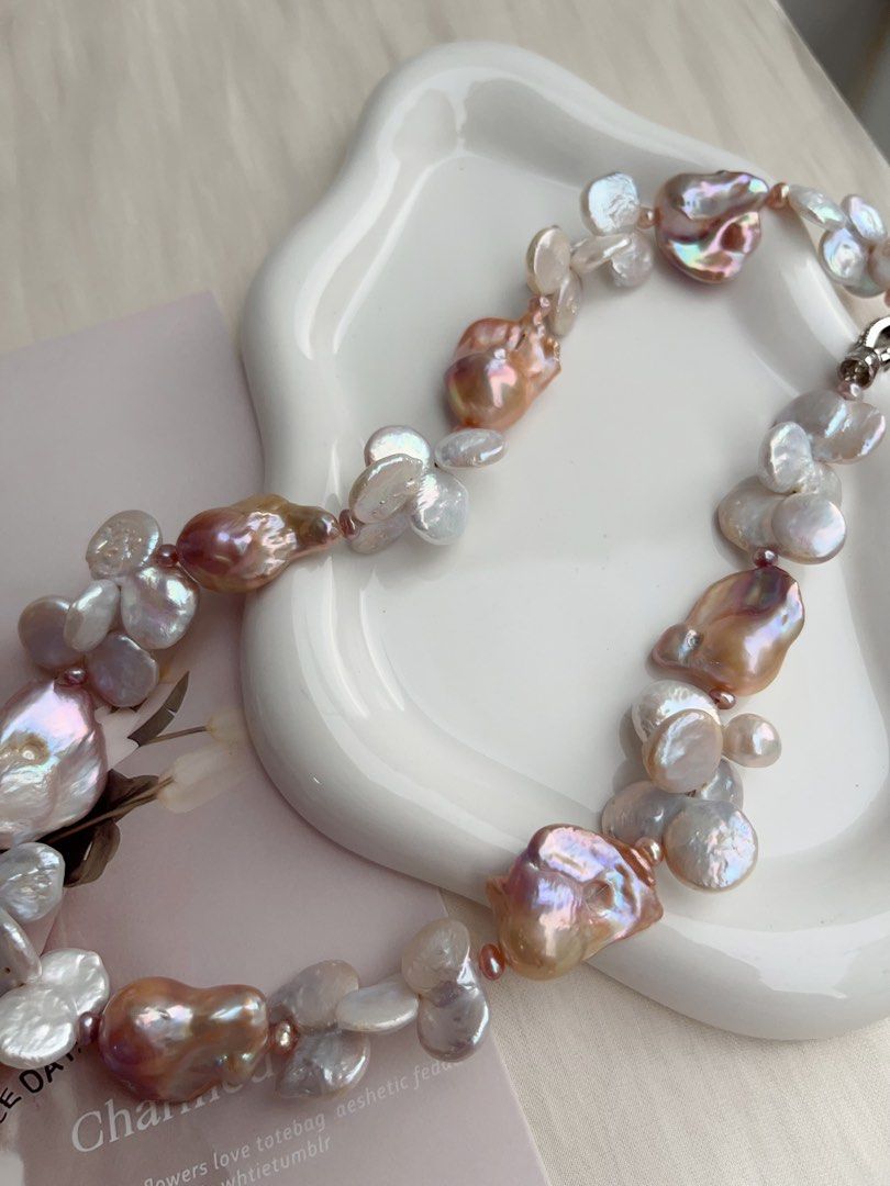 #PN1060 Freshwater Pearl Necklace | Fishtail Baroque Pearl | Fused Coin Butterfly Like Baroque | Mixed Colours | Flower Blossoming| Natural Flaws| Christmas Gift 🎁