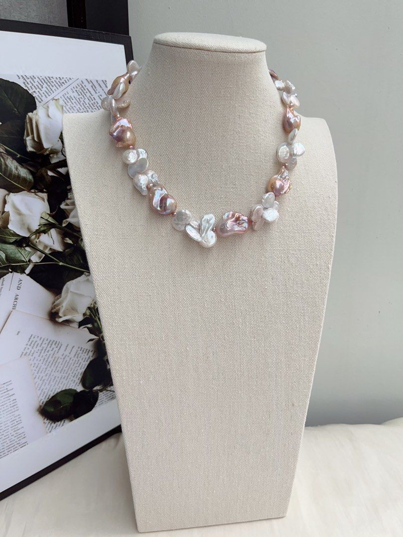 #PN1060 Freshwater Pearl Necklace | Fishtail Baroque Pearl | Fused Coin Butterfly Like Baroque | Mixed Colours | Flower Blossoming| Natural Flaws| Christmas Gift 🎁