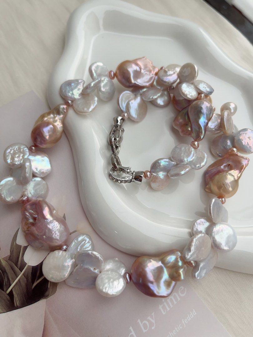 #PN1060 Freshwater Pearl Necklace | Fishtail Baroque Pearl | Fused Coin Butterfly Like Baroque | Mixed Colours | Flower Blossoming| Natural Flaws| Christmas Gift 🎁