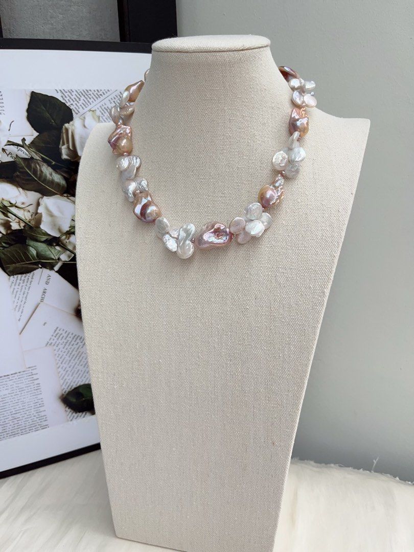 #PN1060 Freshwater Pearl Necklace | Fishtail Baroque Pearl | Fused Coin Butterfly Like Baroque | Mixed Colours | Flower Blossoming| Natural Flaws| Christmas Gift 🎁
