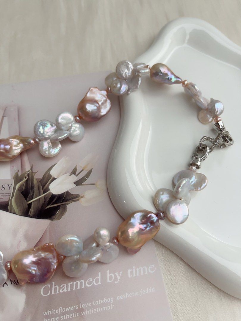 #PN1060 Freshwater Pearl Necklace | Fishtail Baroque Pearl | Fused Coin Butterfly Like Baroque | Mixed Colours | Flower Blossoming| Natural Flaws| Christmas Gift 🎁
