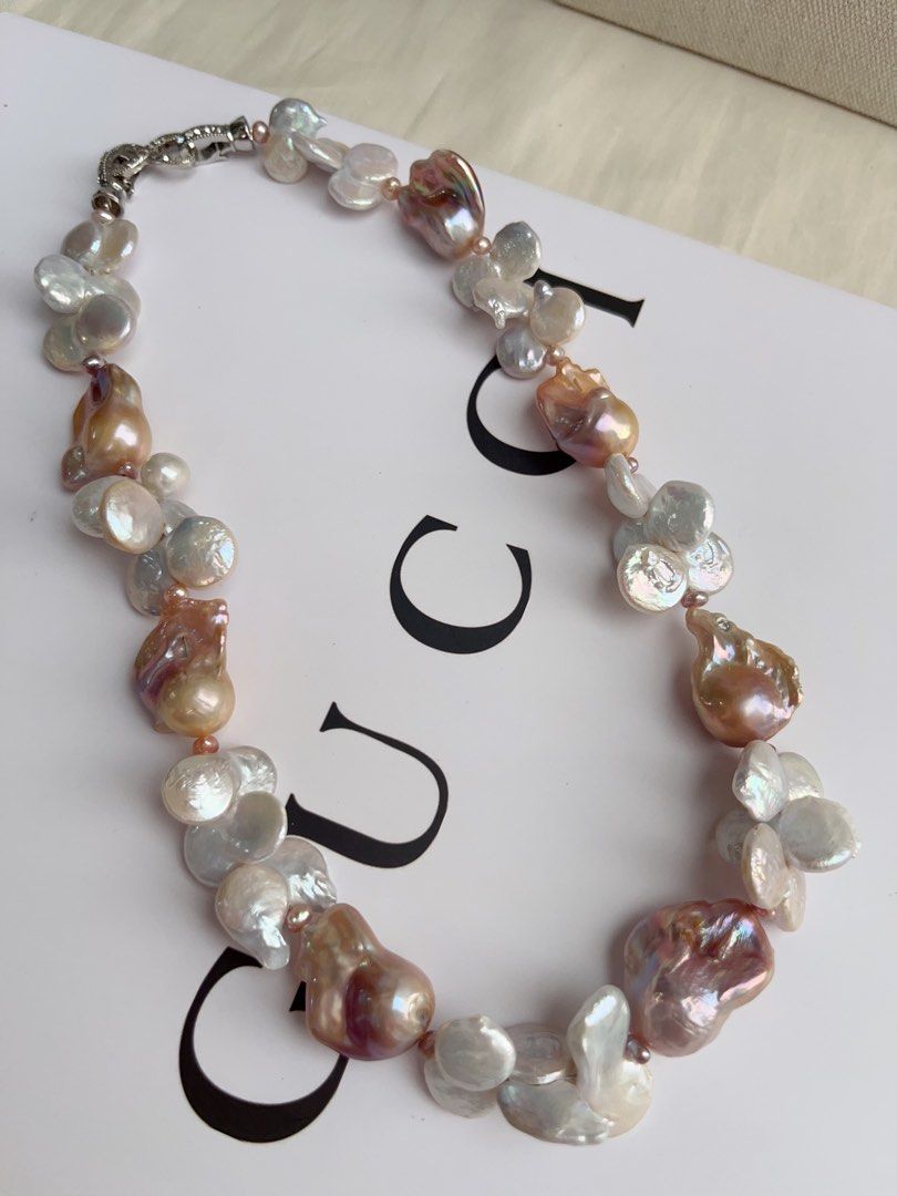 #PN1060 Freshwater Pearl Necklace | Fishtail Baroque Pearl | Fused Coin Butterfly Like Baroque | Mixed Colours | Flower Blossoming| Natural Flaws| Christmas Gift 🎁