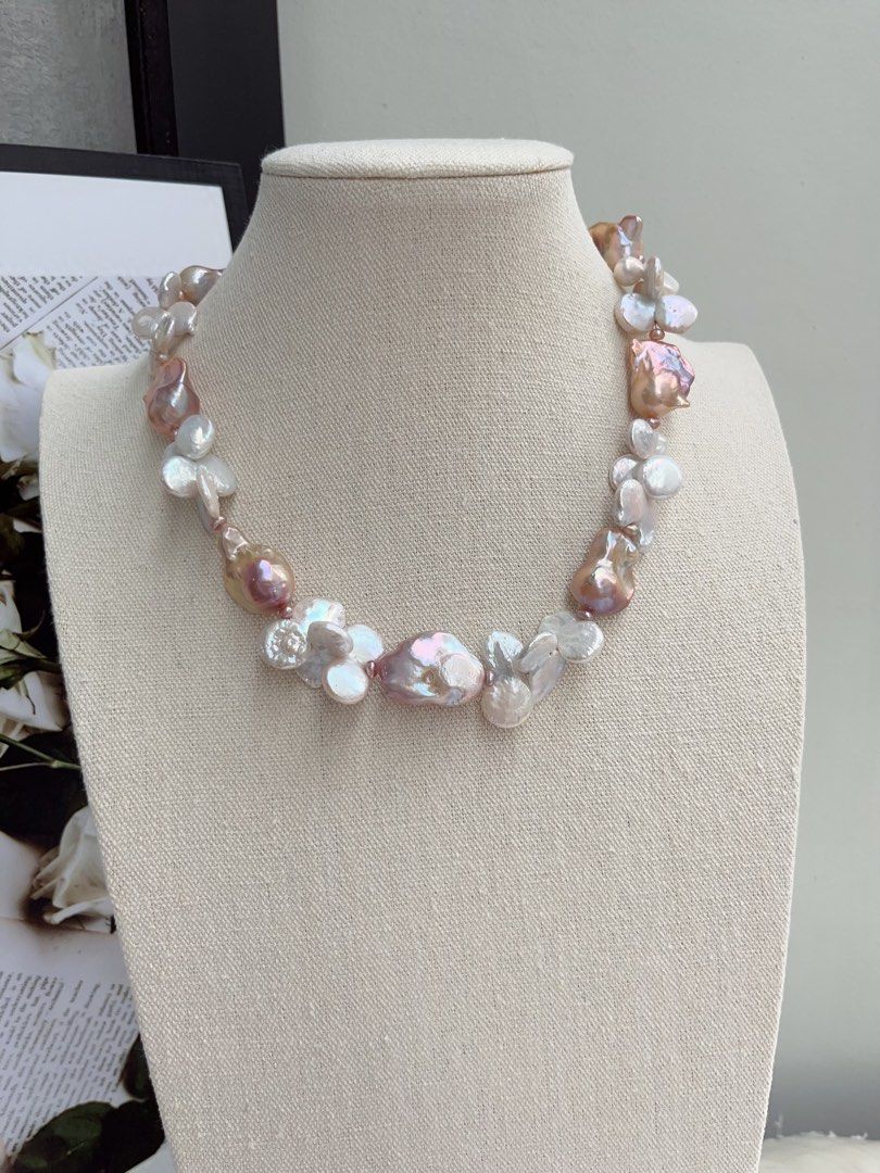 #PN1060 Freshwater Pearl Necklace | Fishtail Baroque Pearl | Fused Coin Butterfly Like Baroque | Mixed Colours | Flower Blossoming| Natural Flaws| Christmas Gift 🎁