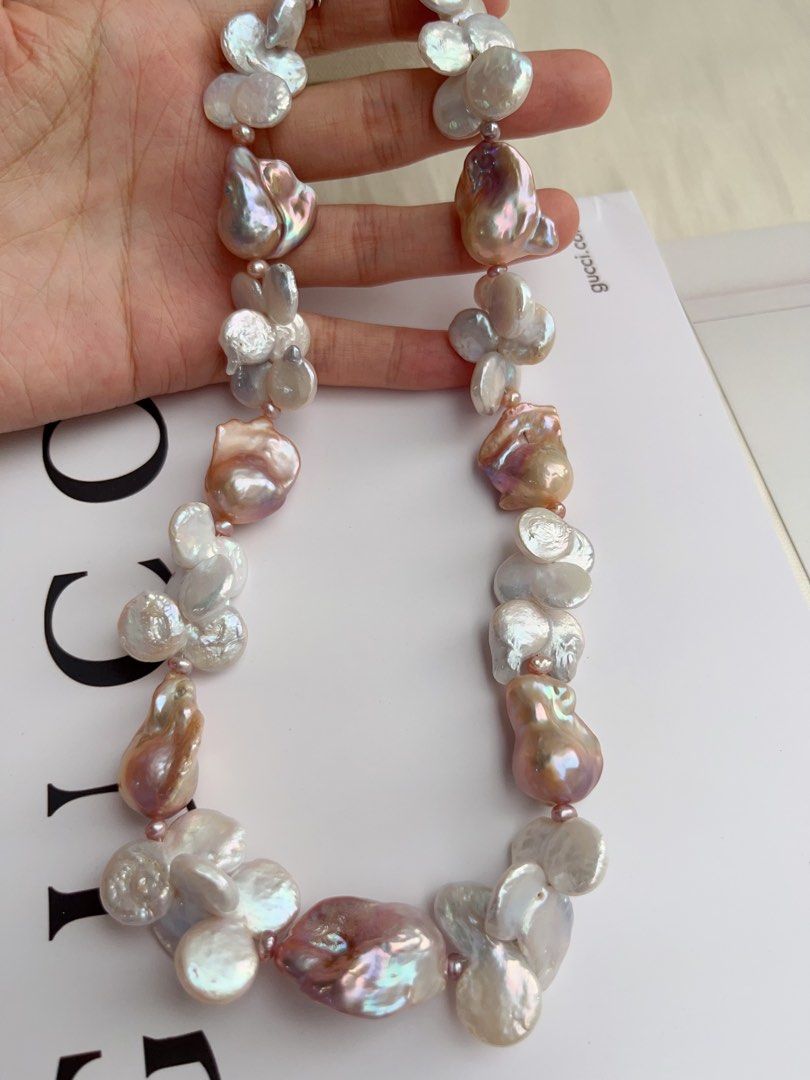 #PN1060 Freshwater Pearl Necklace | Fishtail Baroque Pearl | Fused Coin Butterfly Like Baroque | Mixed Colours | Flower Blossoming| Natural Flaws| Christmas Gift 🎁