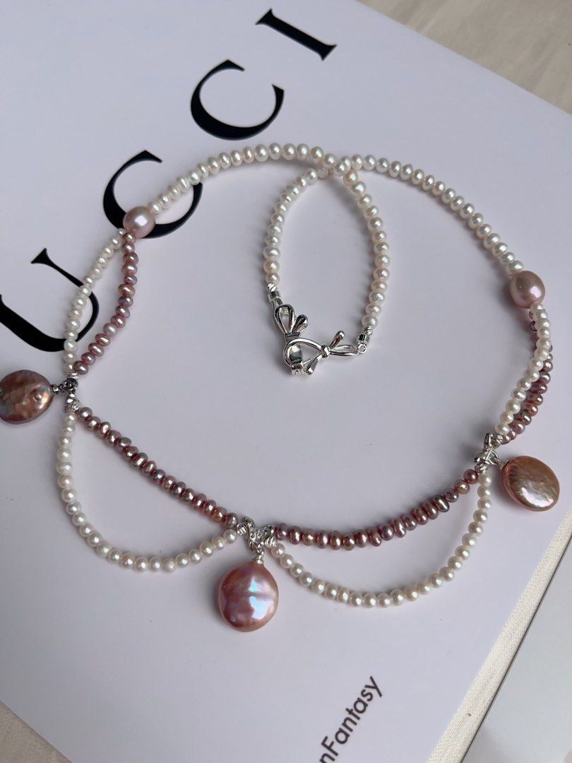 #PN1064 Freshwater Pearl Necklace | Princess On The Run| Lace Braided Design | Simplicity & Elegance | 44cm| Baby Pearl| Lustrous Purple Coin Baroque| Perfect for Christmas Gift 💝