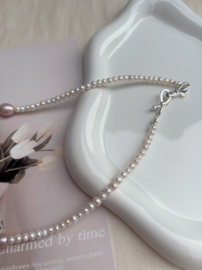 #PN1064 Freshwater Pearl Necklace | Princess On The Run| Lace Braided Design | Simplicity & Elegance | 44cm| Baby Pearl| Lustrous Purple Coin Baroque| Perfect for Christmas Gift 💝