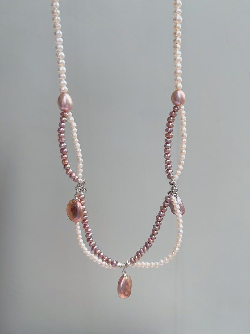 #PN1064 Freshwater Pearl Necklace | Princess On The Run| Lace Braided Design | Simplicity & Elegance | 44cm| Baby Pearl| Lustrous Purple Coin Baroque| Perfect for Christmas Gift 💝