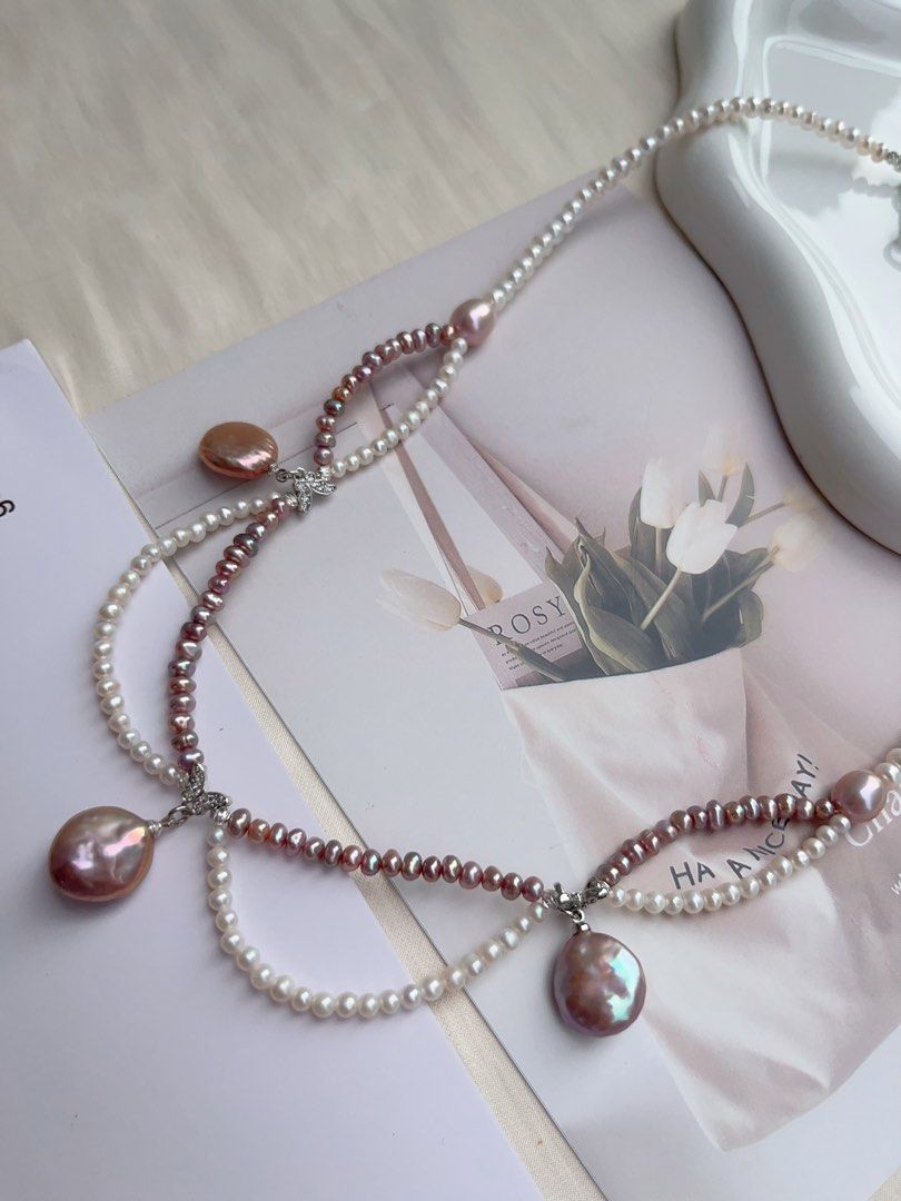 #PN1064 Freshwater Pearl Necklace | Princess On The Run| Lace Braided Design | Simplicity & Elegance | 44cm| Baby Pearl| Lustrous Purple Coin Baroque| Perfect for Christmas Gift 💝