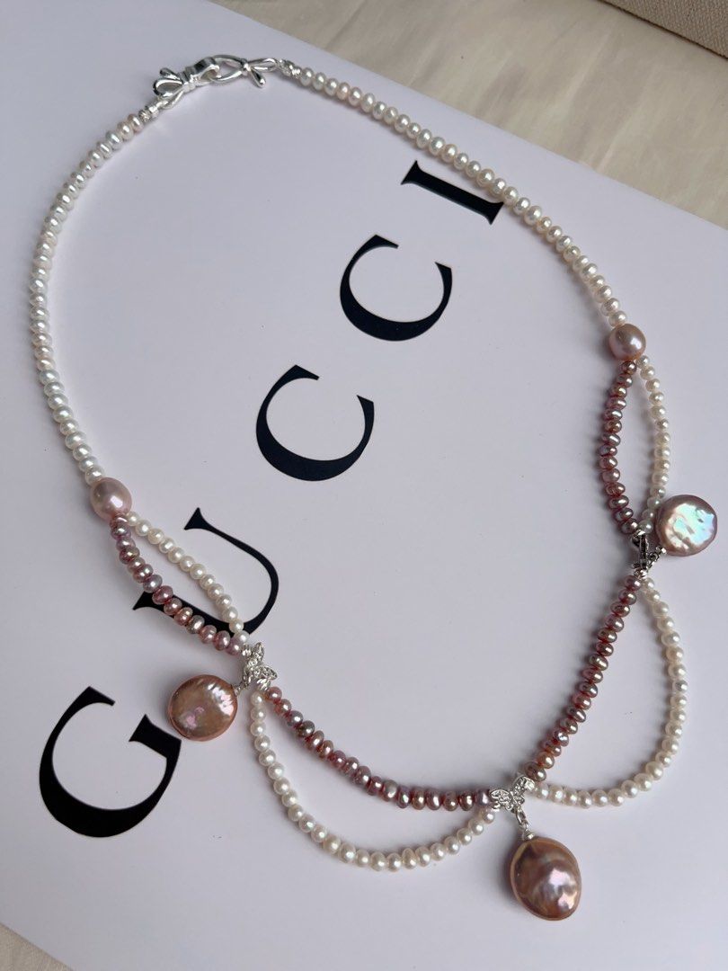 #PN1064 Freshwater Pearl Necklace | Princess On The Run| Lace Braided Design | Simplicity & Elegance | 44cm| Baby Pearl| Lustrous Purple Coin Baroque| Perfect for Christmas Gift 💝