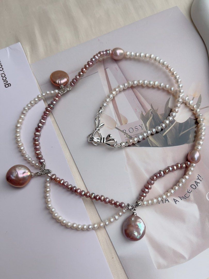 #PN1064 Freshwater Pearl Necklace | Princess On The Run| Lace Braided Design | Simplicity & Elegance | 44cm| Baby Pearl| Lustrous Purple Coin Baroque| Perfect for Christmas Gift 💝