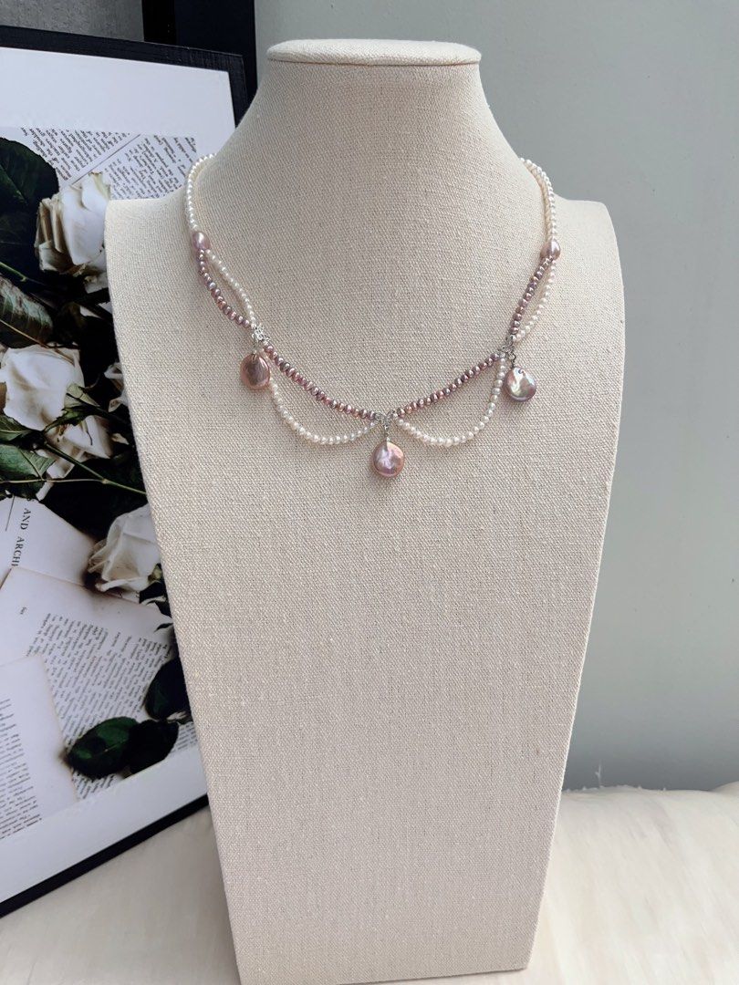 #PN1064 Freshwater Pearl Necklace | Princess On The Run| Lace Braided Design | Simplicity & Elegance | 44cm| Baby Pearl| Lustrous Purple Coin Baroque| Perfect for Christmas Gift 💝