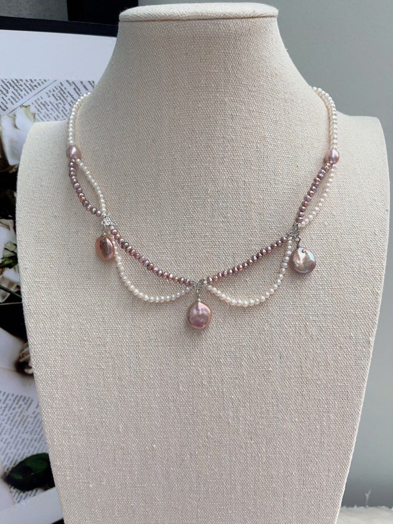 #PN1064 Freshwater Pearl Necklace | Princess On The Run| Lace Braided Design | Simplicity & Elegance | 44cm| Baby Pearl| Lustrous Purple Coin Baroque| Perfect for Christmas Gift 💝