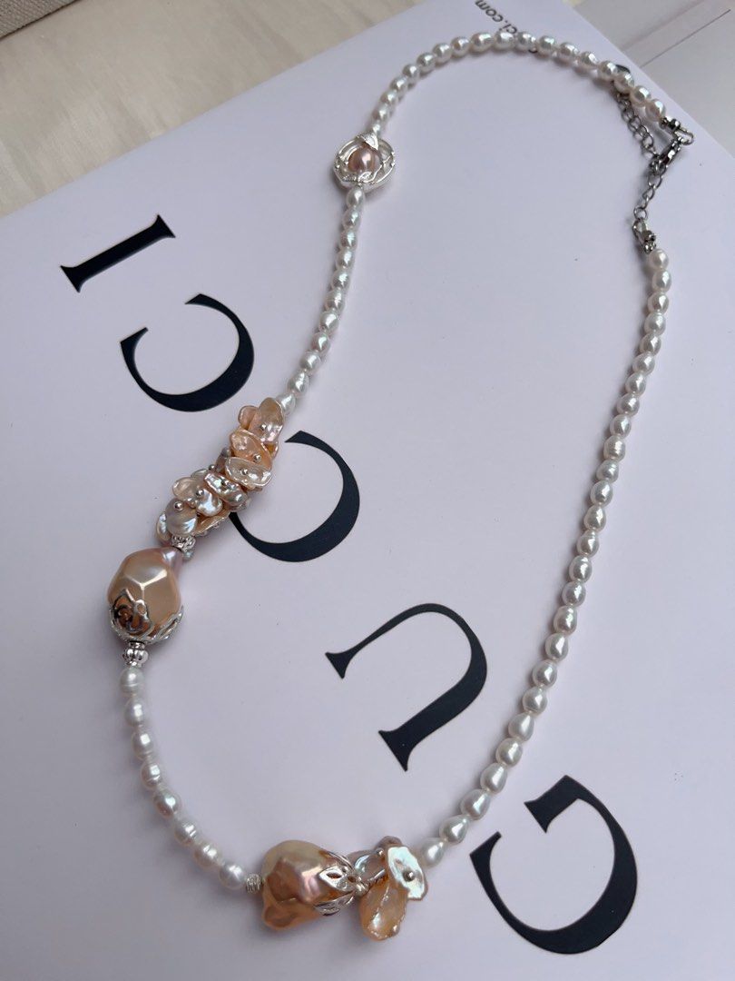#PN1066 [Floral Series] Freshwater Pearl Necklace | Diamond Shaped Baroque | Champagne Golden Lustre| 44+5cm| Petals| Classic Design| Rare| Feel Good About Yourself