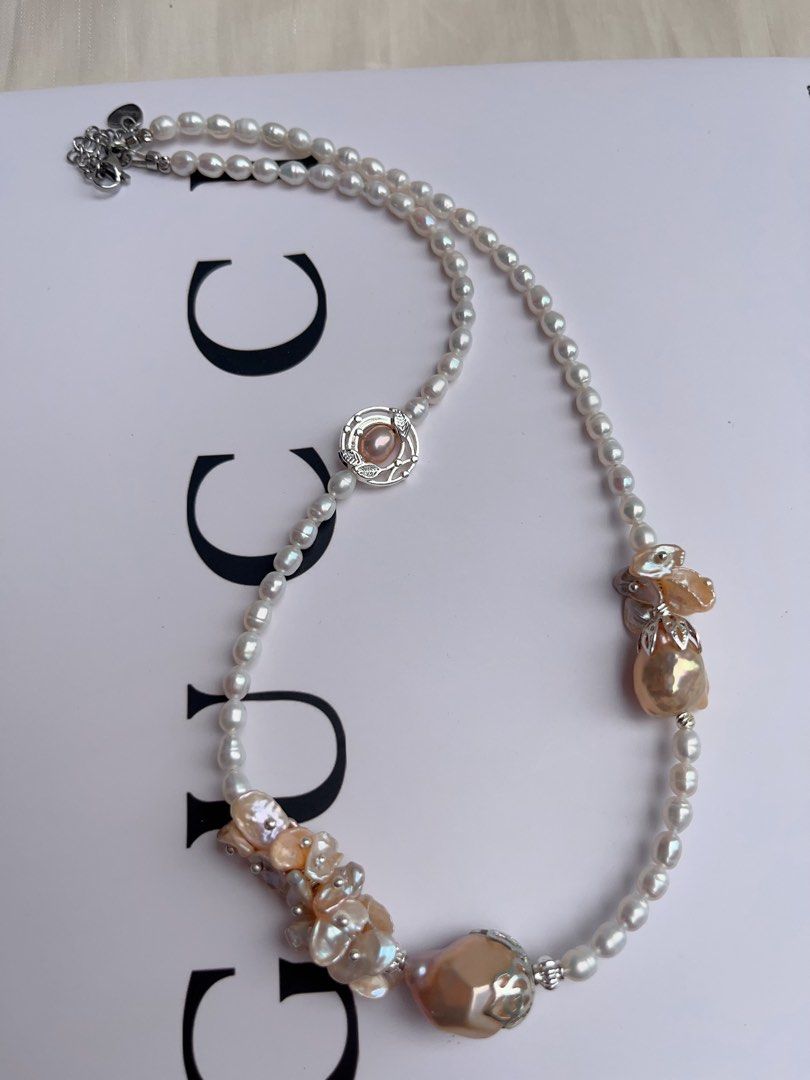 #PN1066 [Floral Series] Freshwater Pearl Necklace | Diamond Shaped Baroque | Champagne Golden Lustre| 44+5cm| Petals| Classic Design| Rare| Feel Good About Yourself