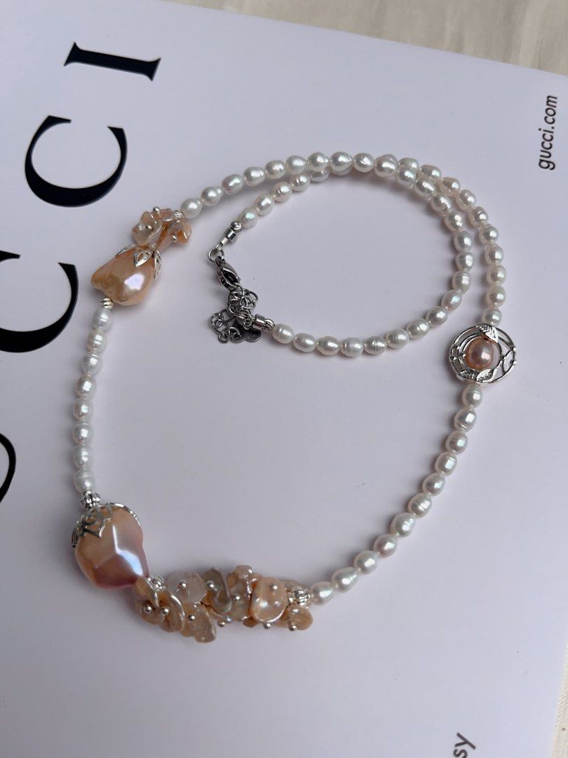 #PN1066 [Floral Series] Freshwater Pearl Necklace | Diamond Shaped Baroque | Champagne Golden Lustre| 44+5cm| Petals| Classic Design| Rare| Feel Good About Yourself