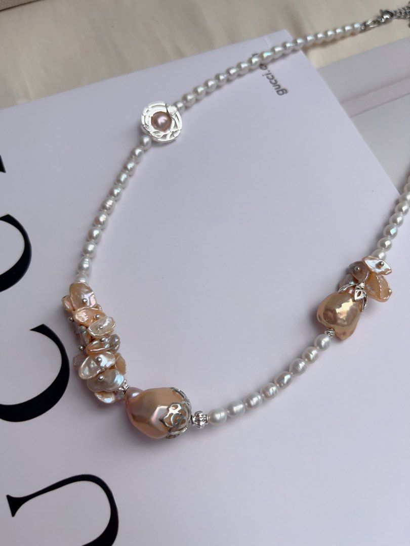 #PN1066 [Floral Series] Freshwater Pearl Necklace | Diamond Shaped Baroque | Champagne Golden Lustre| 44+5cm| Petals| Classic Design| Rare| Feel Good About Yourself