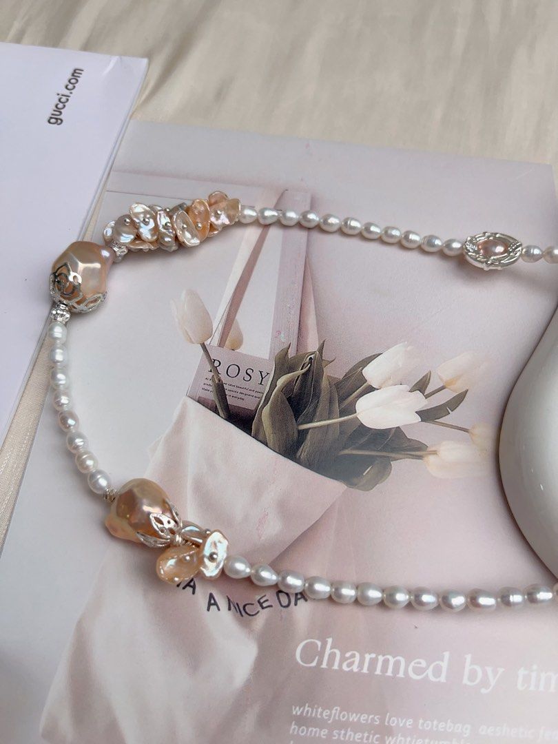 #PN1066 [Floral Series] Freshwater Pearl Necklace | Diamond Shaped Baroque | Champagne Golden Lustre| 44+5cm| Petals| Classic Design| Rare| Feel Good About Yourself
