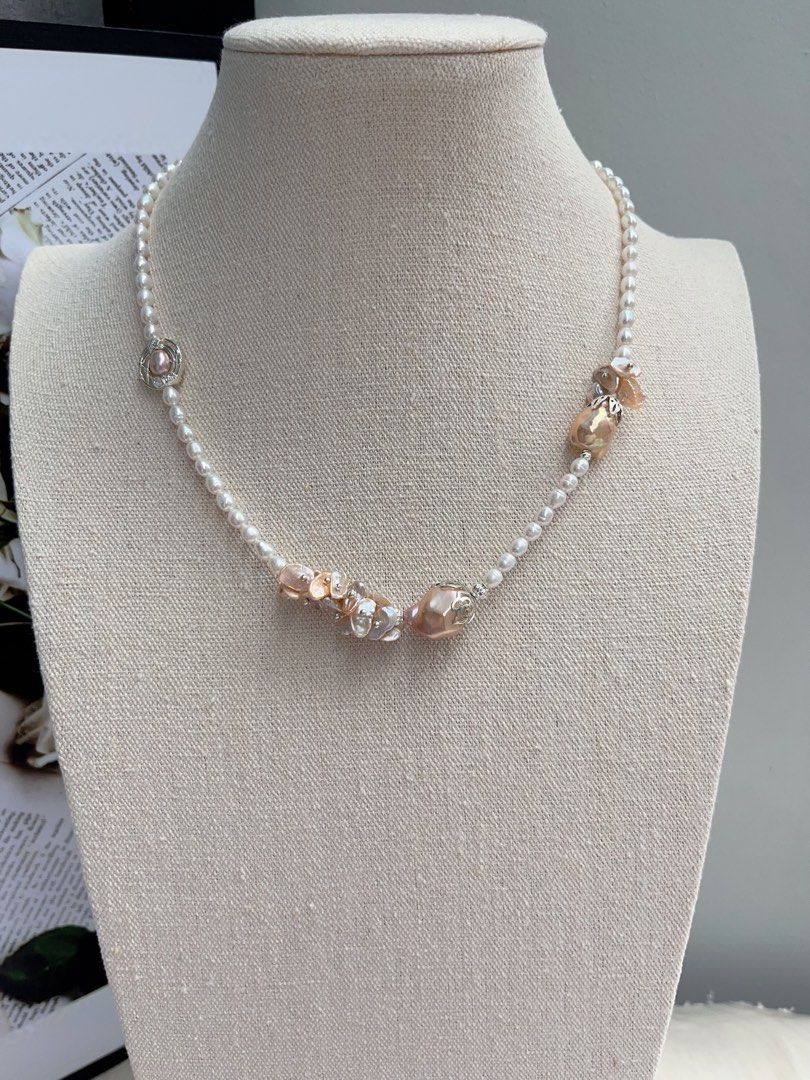 #PN1066 [Floral Series] Freshwater Pearl Necklace | Diamond Shaped Baroque | Champagne Golden Lustre| 44+5cm| Petals| Classic Design| Rare| Feel Good About Yourself