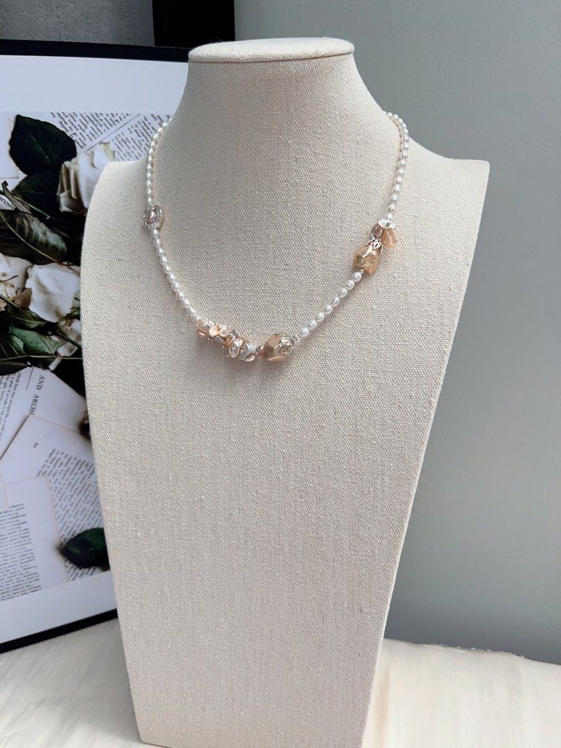 #PN1066 [Floral Series] Freshwater Pearl Necklace | Diamond Shaped Baroque | Champagne Golden Lustre| 44+5cm| Petals| Classic Design| Rare| Feel Good About Yourself
