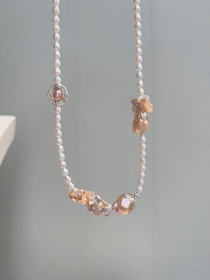 #PN1066 [Floral Series] Freshwater Pearl Necklace | Diamond Shaped Baroque | Champagne Golden Lustre| 44+5cm| Petals| Classic Design| Rare| Feel Good About Yourself