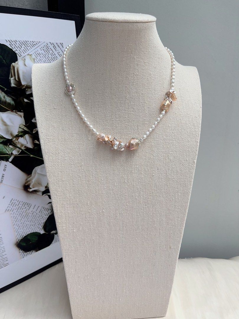 #PN1066 [Floral Series] Freshwater Pearl Necklace | Diamond Shaped Baroque | Champagne Golden Lustre| 44+5cm| Petals| Classic Design| Rare| Feel Good About Yourself