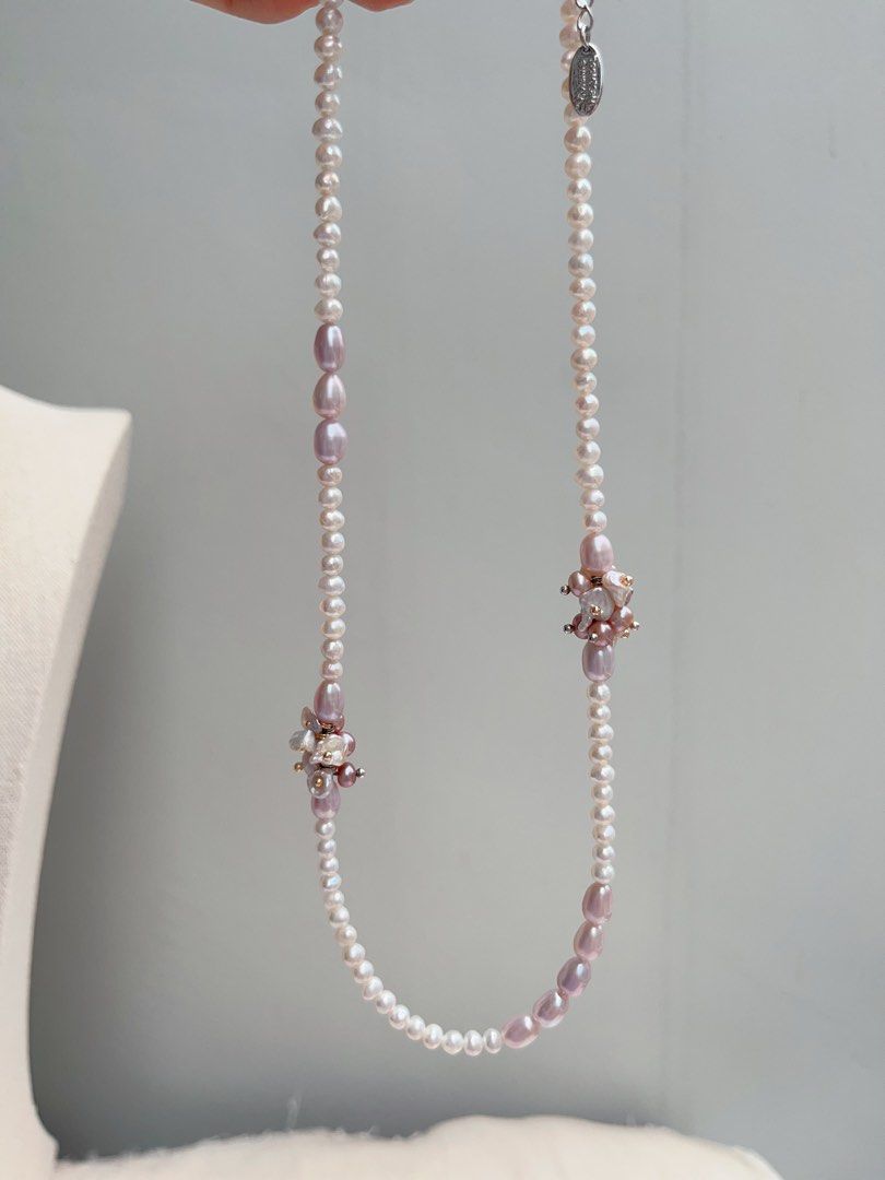 #PN1067 [Floral Series] Freshwater Pearl Necklace | Delicate Pearl Butterfly 🦋 | Detachable Pendant | Petals| Rice Baroque | Dark Purple | Lustrous | 44cm| Natural Wonderland