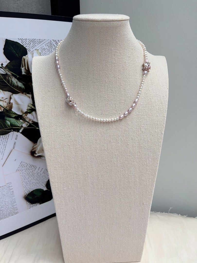 #PN1067 [Floral Series] Freshwater Pearl Necklace | Delicate Pearl Butterfly 🦋 | Detachable Pendant | Petals| Rice Baroque | Dark Purple | Lustrous | 44cm| Natural Wonderland