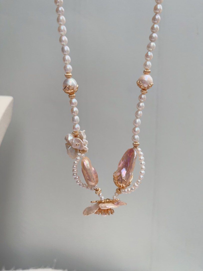 #PN1068 [Floral Series] Freshwater Pearl Necklace | Petals| Laces| Square, Fishtail Baroque | Big Petal Pearl Flower| Lustrous | 42cm| More Than Just Accessories