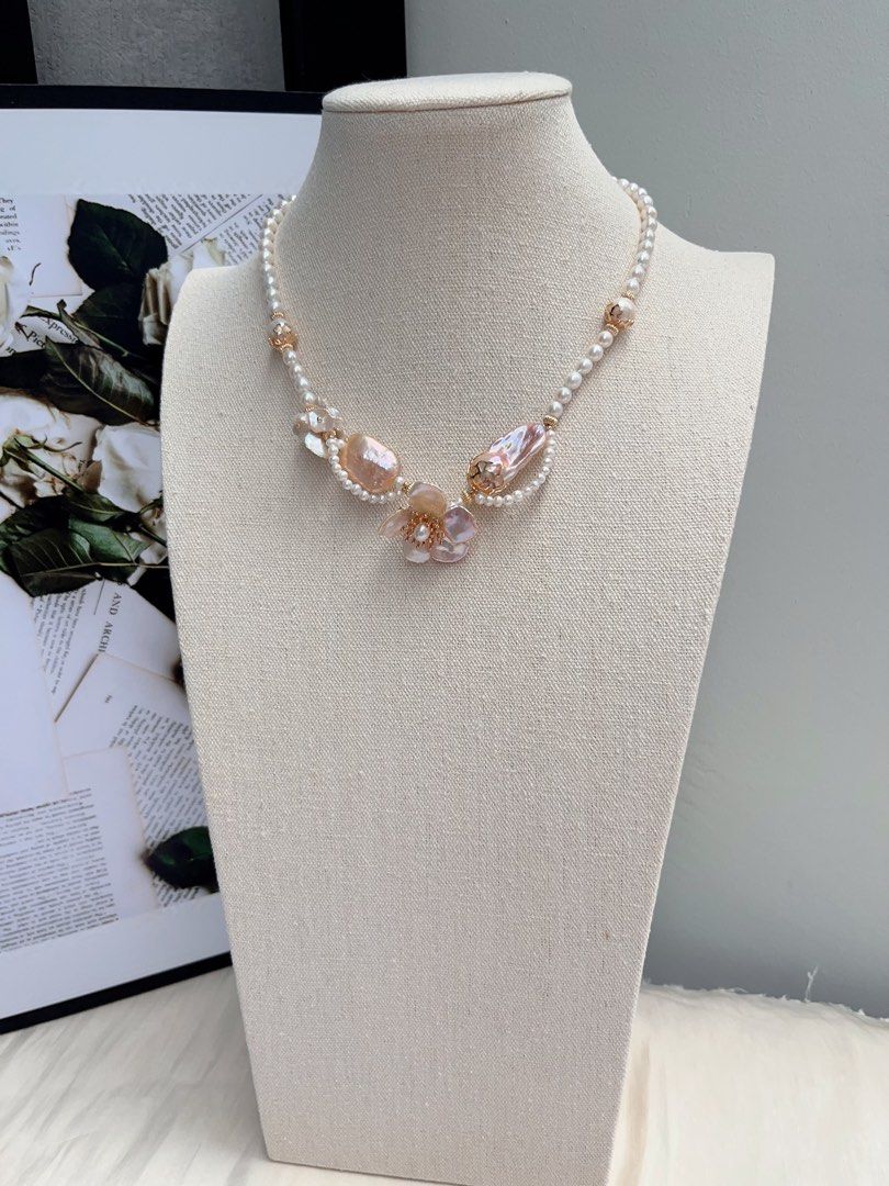 #PN1068 [Floral Series] Freshwater Pearl Necklace | Petals| Laces| Square, Fishtail Baroque | Big Petal Pearl Flower| Lustrous | 42cm| More Than Just Accessories