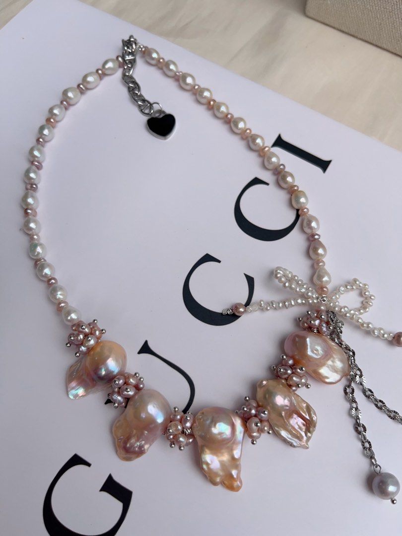 #PN1069 [Floral Series] Freshwater Pearl Necklace | Wisteria| Fishtail Baroque | Baby Pearl Bow Tie Structure | Lustrous | 40+5cm| Natural Defects| You Take The Dominance
