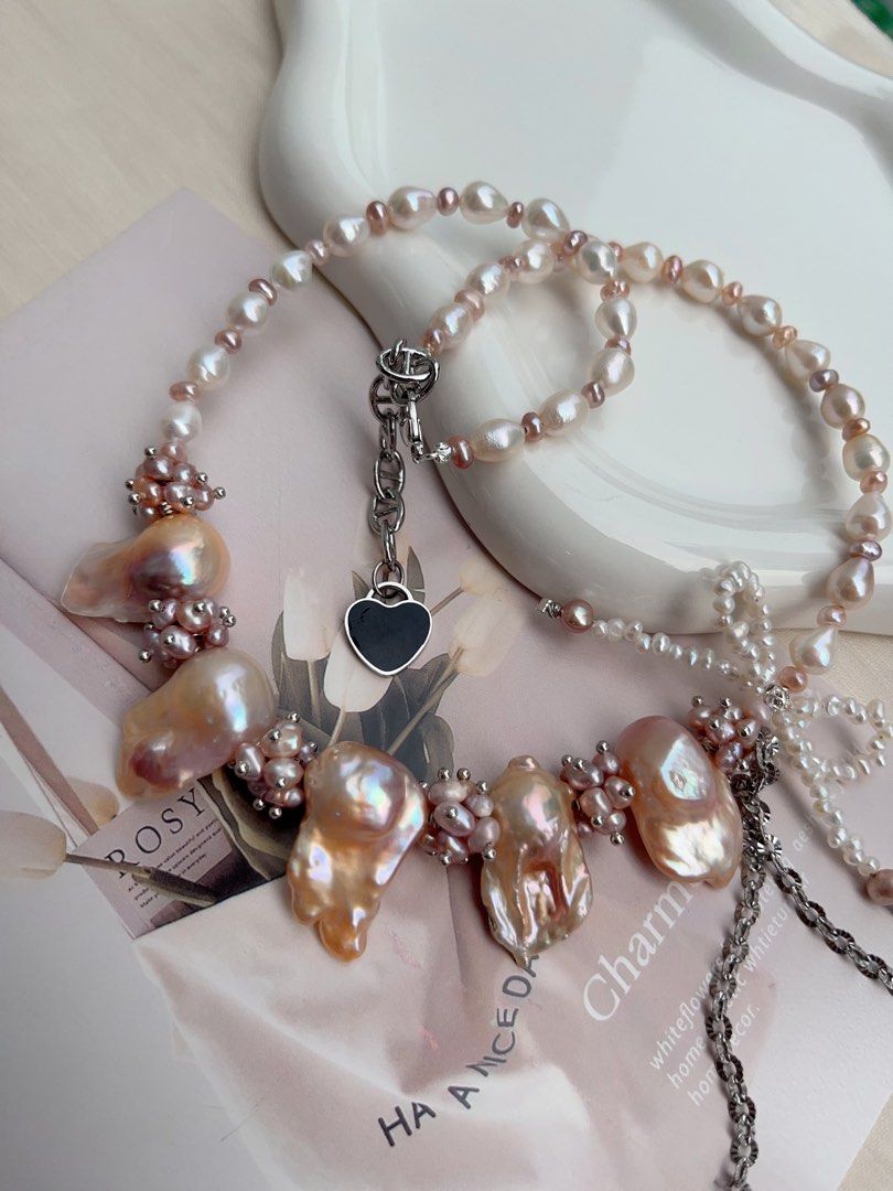 #PN1069 [Floral Series] Freshwater Pearl Necklace | Wisteria| Fishtail Baroque | Baby Pearl Bow Tie Structure | Lustrous | 40+5cm| Natural Defects| You Take The Dominance