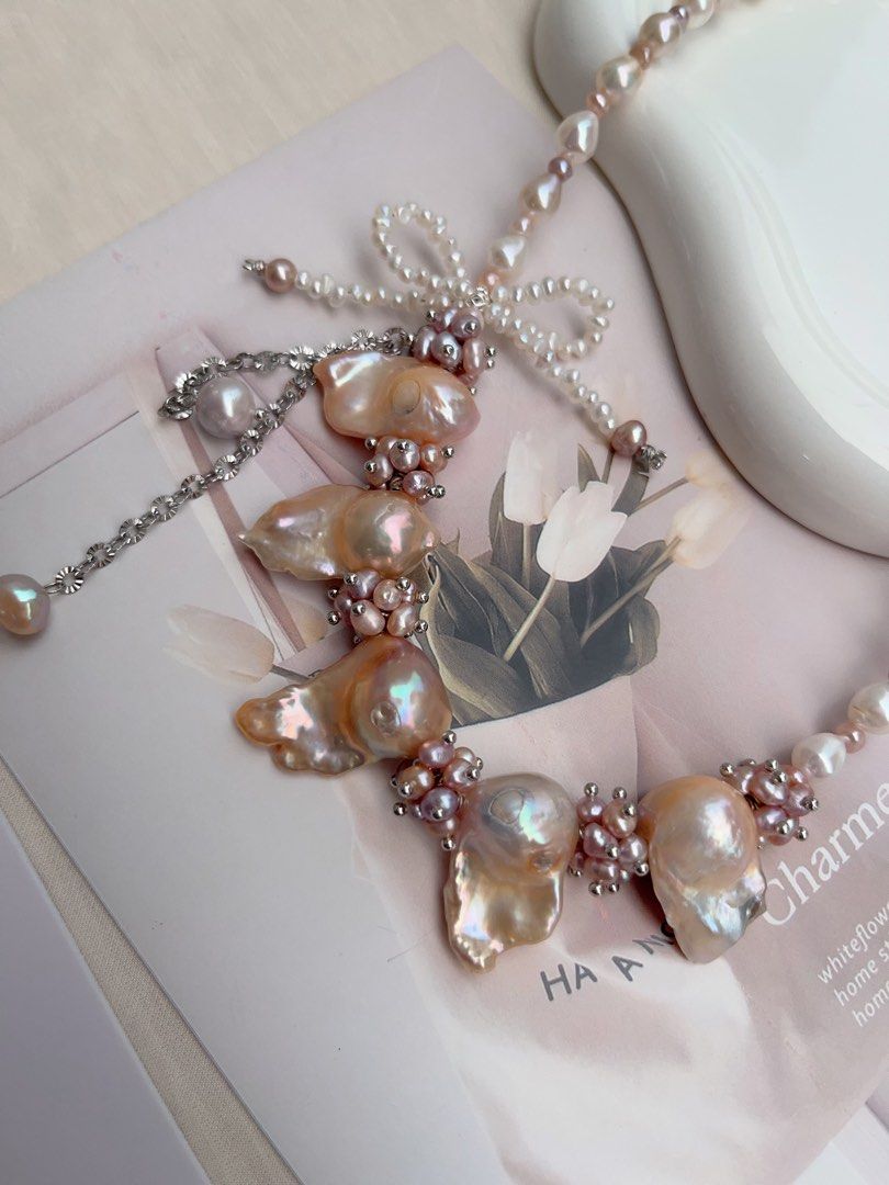 #PN1069 [Floral Series] Freshwater Pearl Necklace | Wisteria| Fishtail Baroque | Baby Pearl Bow Tie Structure | Lustrous | 40+5cm| Natural Defects| You Take The Dominance